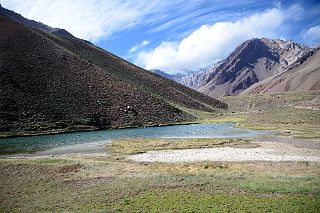 28 Laguna de Horcones With Aconcagua In Clouds And Cerro Almacenes Morro On Right Almost To The Aconcagua Park Exit To Penitentes